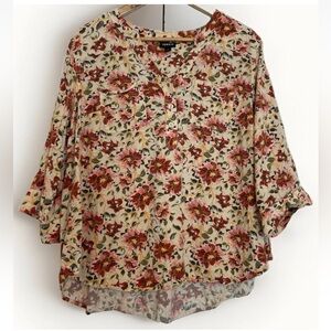 TORRID Womans Cottagecore Sz 1X Rayon Blouse Y-Neck 3/4 Sleeves Boho Flowy Top